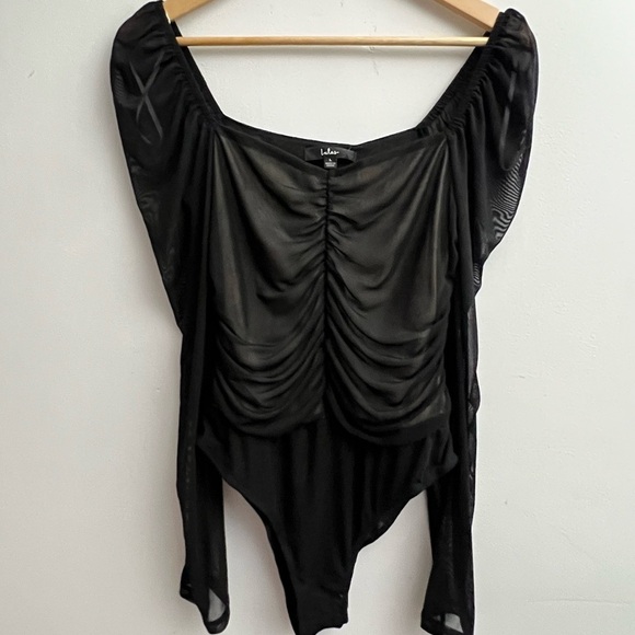 Lulus Bodysuit Women’s Sz L Black Mesh Ruched WhimsyGoth Witchy Fairy NWT - Picture 7 of 15